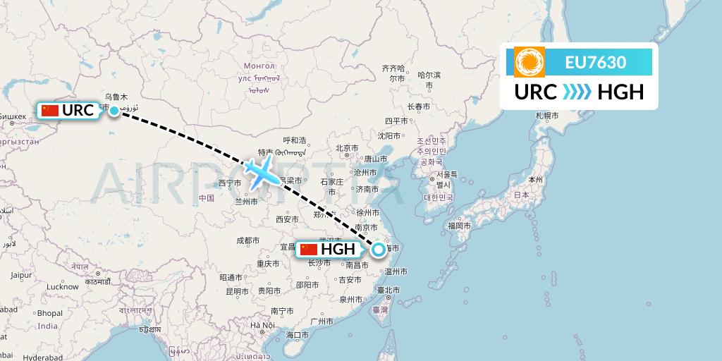 EU7630 Chengdu Airlines Flight Map: Urumqi to Hangzhou