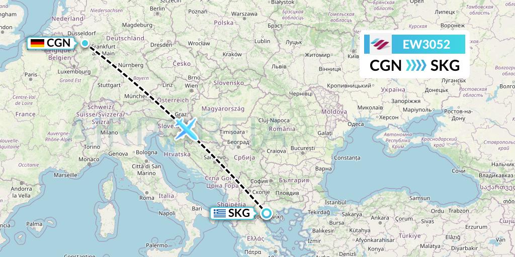 EW3052 Eurowings Flight Map: Cologne to Thessaloniki