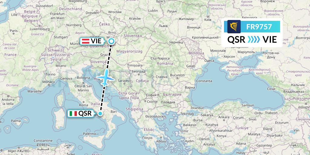 FR9757 Ryanair Flight Map: Salerno to Vienna