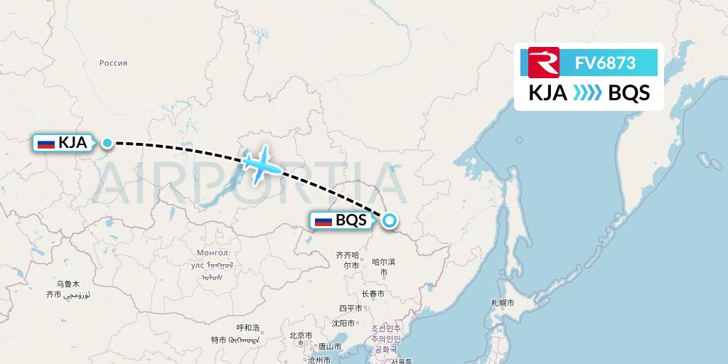 FV6873 Rossiya Flight Map: Krasnoyarsk to Blagoveshchensk