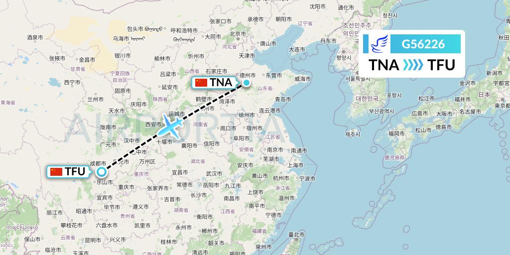 G56226 China Express Airlines Flight Map: Jinan to Chengdu