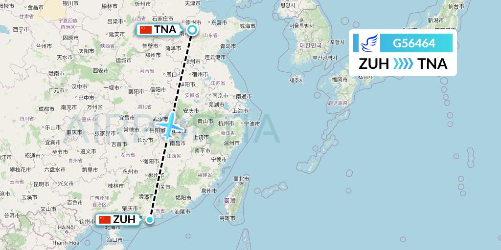 G56464 China Express Airlines Flight Map: Zhuhai to Jinan