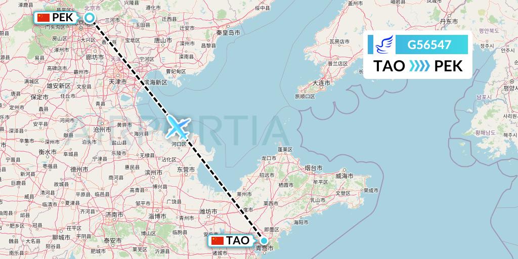 G56547 China Express Airlines Flight Map: Qingdao to Beijing