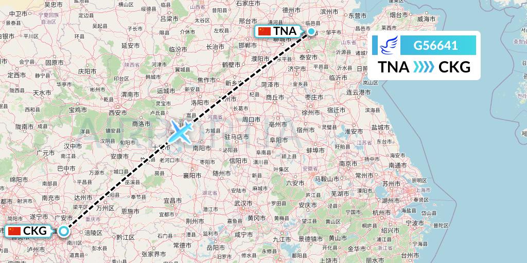 G56641 China Express Airlines Flight Map: Jinan to Chongqing