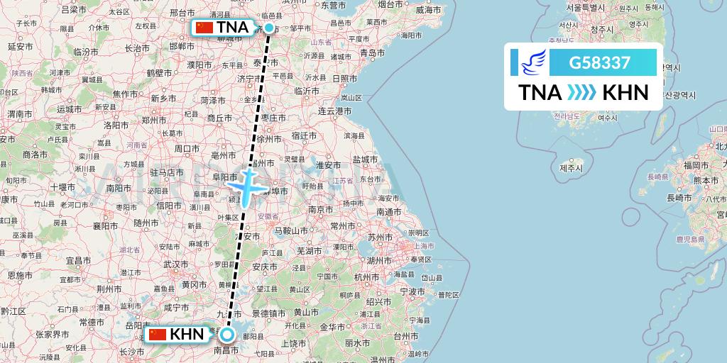 G58337 China Express Airlines Flight Map: Jinan to Nanchang