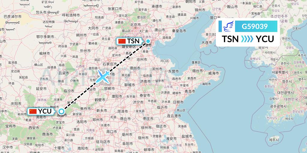 G59039 China Express Airlines Flight Map: Tianjin to Yuncheng