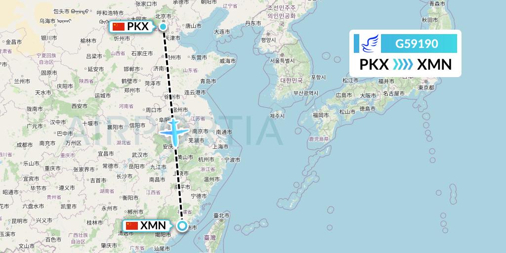 G59190 China Express Airlines Flight Map: Beijing to Xiamen