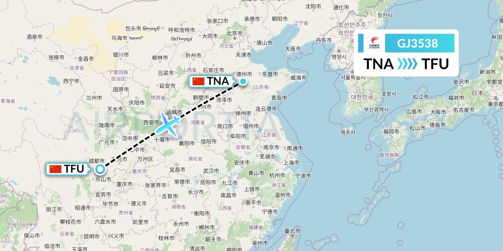 GJ3538 Loong Airlines Flight Map: Jinan to Chengdu