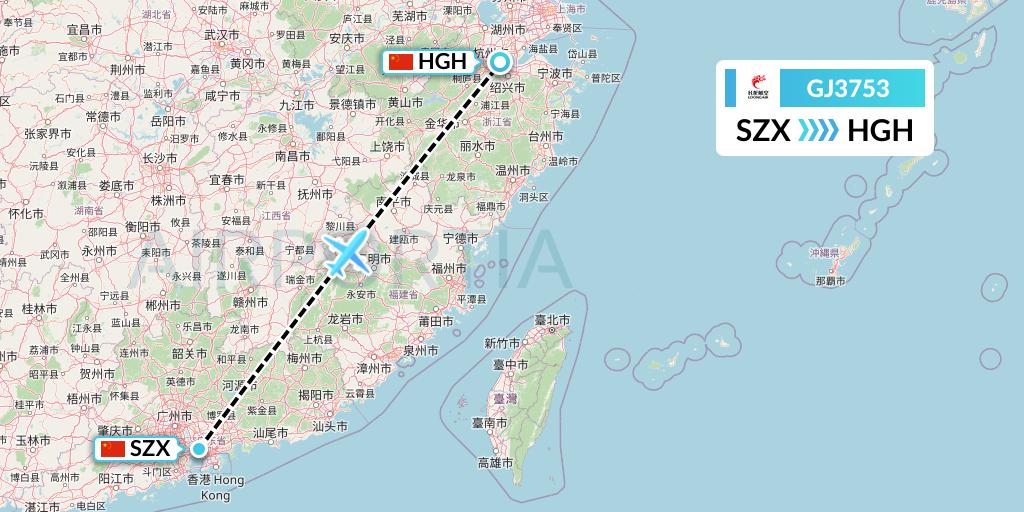 GJ3753 Loong Airlines Flight Map: Shenzhen to Hangzhou