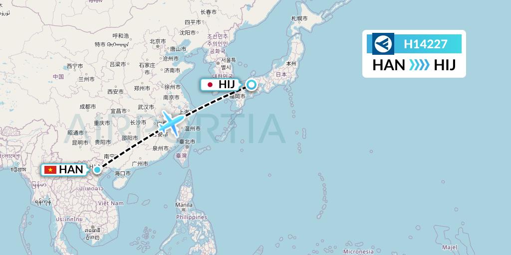 H14227 Hahn Air Systems Flight Map: Hanoi to Hiroshima