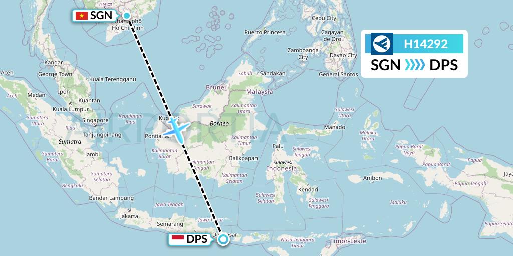 H14292 Hahn Air Systems Flight Map: Ho Chi Minh City to Denpasar