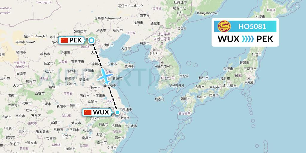 HO5081 Juneyao Airlines Flight Map: Wuxi to Beijing