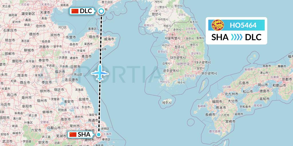 HO5464 Juneyao Airlines Flight Map: Shanghai to Dalian