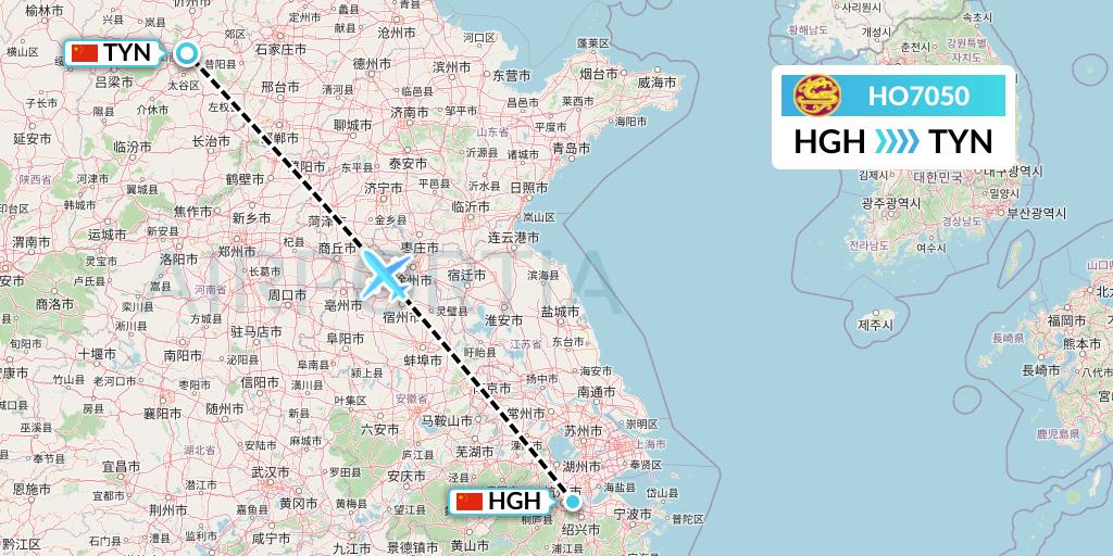 HO7050 Juneyao Airlines Flight Map: Hangzhou to Taiyuan