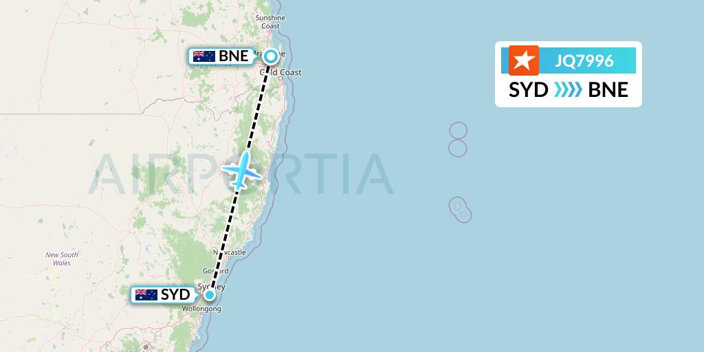 JQ7996 Jetstar Airways Flight Map: Sydney to Brisbane