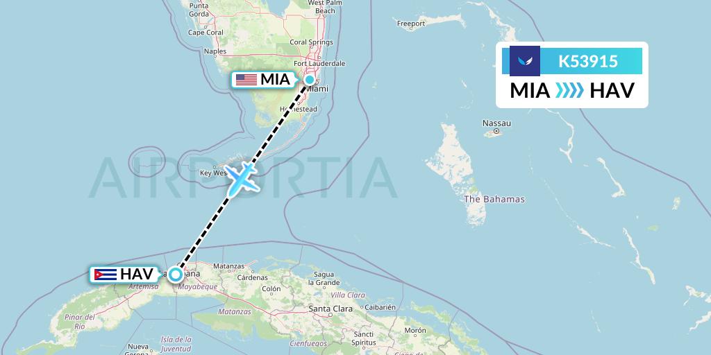 K53915 SeaPort Airlines Flight Map: Miami to Havana