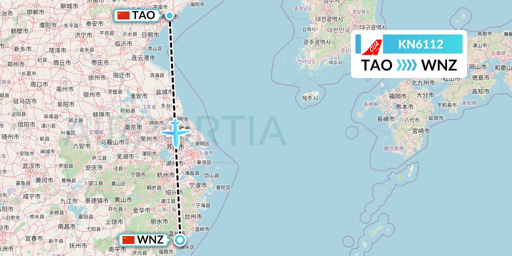 KN6112 China United Airlines Flight Map: Qingdao to Wenzhou