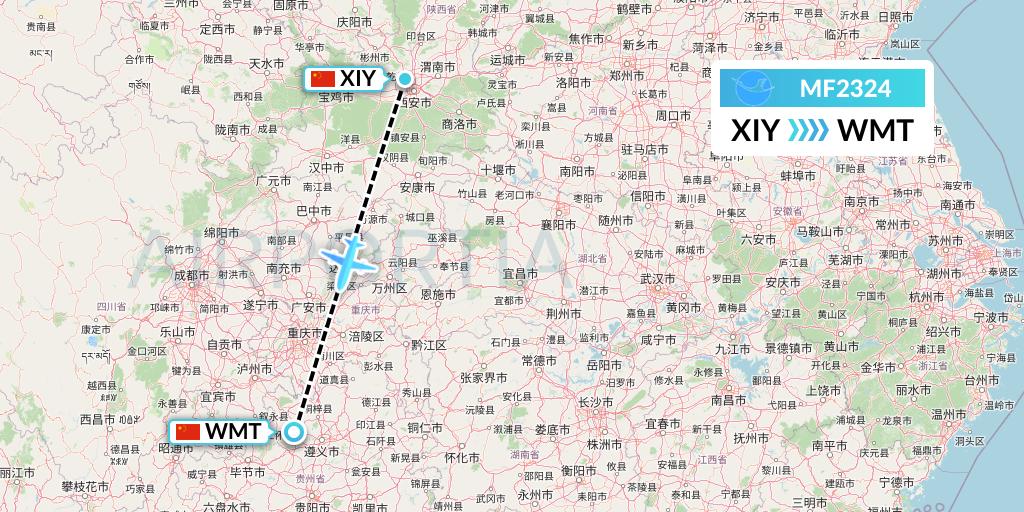 MF2324 Xiamen Airlines Flight Map: Xi'an to Zunyi