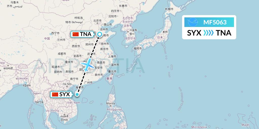MF5063 Xiamen Airlines Flight Map: Sanya to Jinan