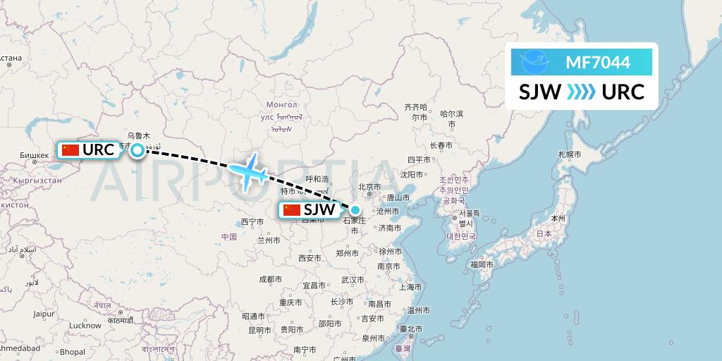 MF7044 Xiamen Airlines Flight Map: Shijiazhuang to Urumqi