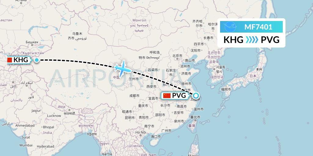 MF7401 Xiamen Airlines Flight Map: Kashgar to Shanghai