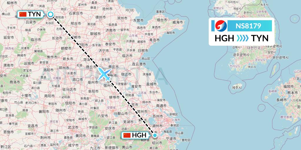 NS8179 Hebei Airlines Flight Map: Hangzhou to Taiyuan