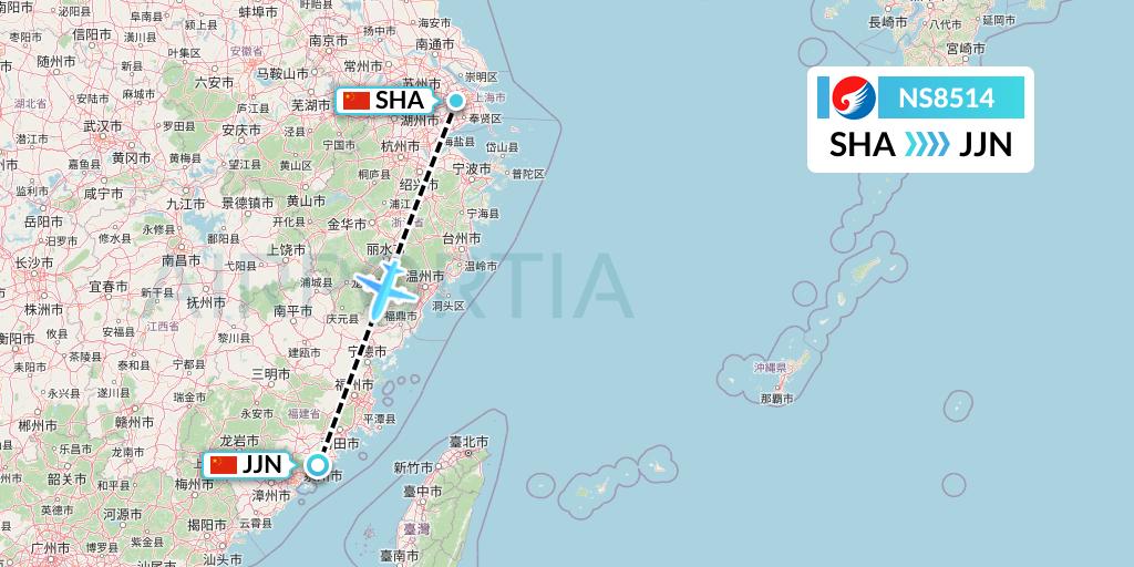 NS8514 Hebei Airlines Flight Map: Shanghai to Jinjiang