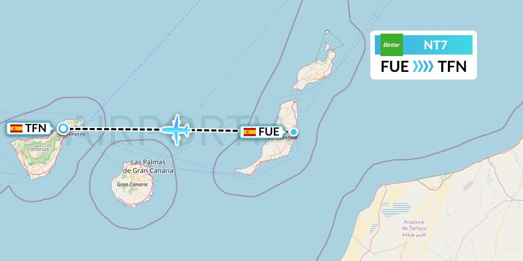 NT7 Binter Canarias Flight Map: Fuerteventura to Tenerife