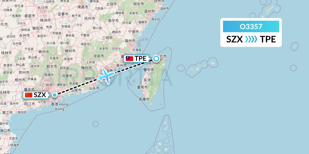O3357 SF Airlines Flight Map: Shenzhen to Taipei