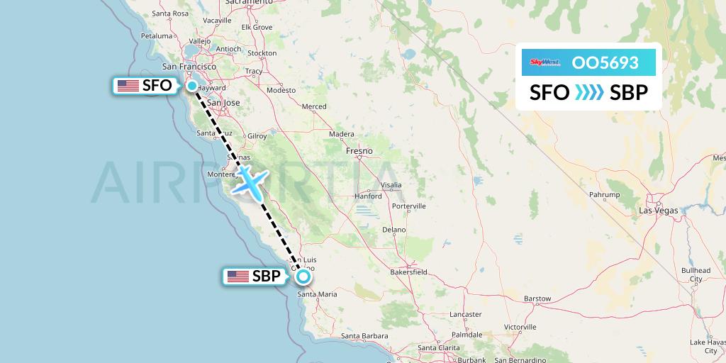 OO5693 SkyWest Airlines Flight Map: San Francisco to San Luis Obispo