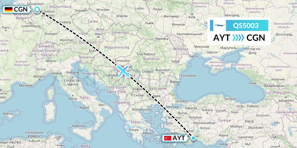 QS5003 Smartwings Flight Map: Antalya to Cologne