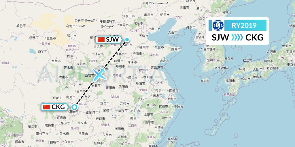 RY2019 Jiangxi Air Flight Map: Shijiazhuang to Chongqing