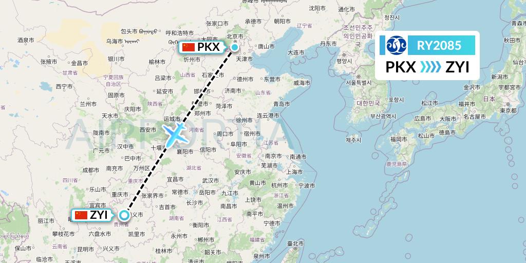 RY2085 Jiangxi Air Flight Map: Beijing to Zunyi