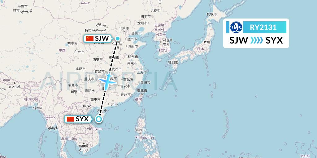 RY2131 Jiangxi Air Flight Map: Shijiazhuang to Sanya