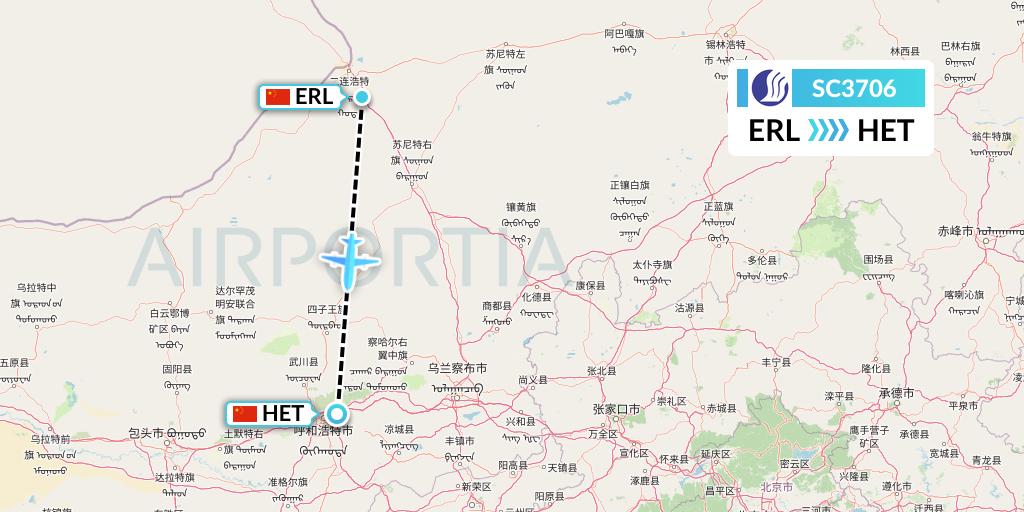 SC3706 Shandong Airlines Flight Map: Erenhot to Hohhot