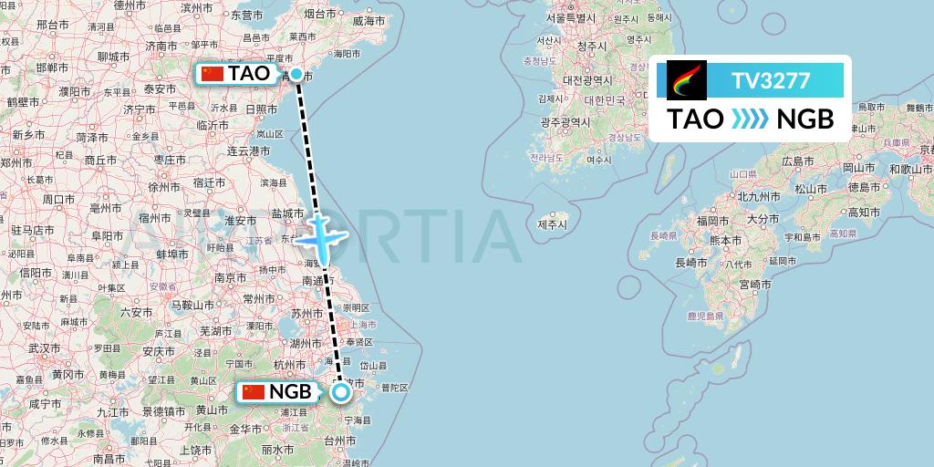 TV3277 Tibet Airlines Flight Map: Qingdao to Ningbo