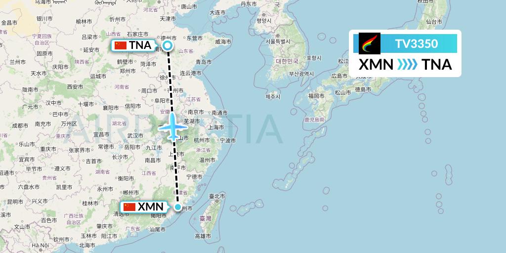 TV3350 Tibet Airlines Flight Map: Xiamen to Jinan