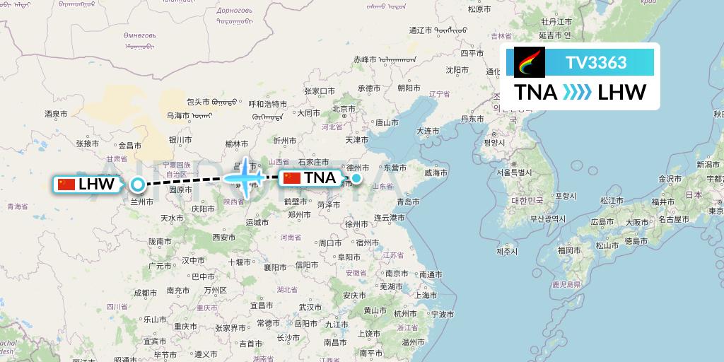 TV3363 Tibet Airlines Flight Map: Jinan to Lanzhou