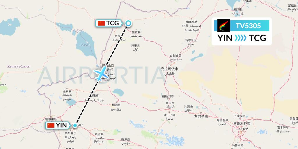 TV5305 Tibet Airlines Flight Map: Yining to Tacheng