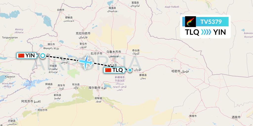 TV5379 Tibet Airlines Flight Map: Turpan to Yining