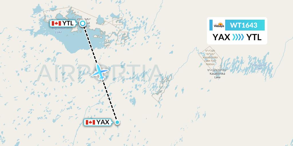 WT1643 Swiftair Flight Map: Wapekeka to Big Trout