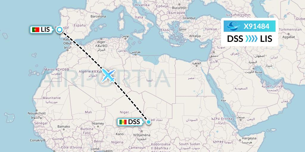 X91484 Avion Express Flight Map: Dakar to Lisbon