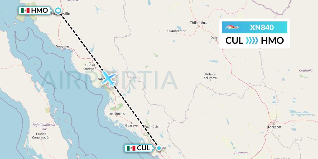 XN840 Express Air Flight Map: Culiacan to Hermosillo