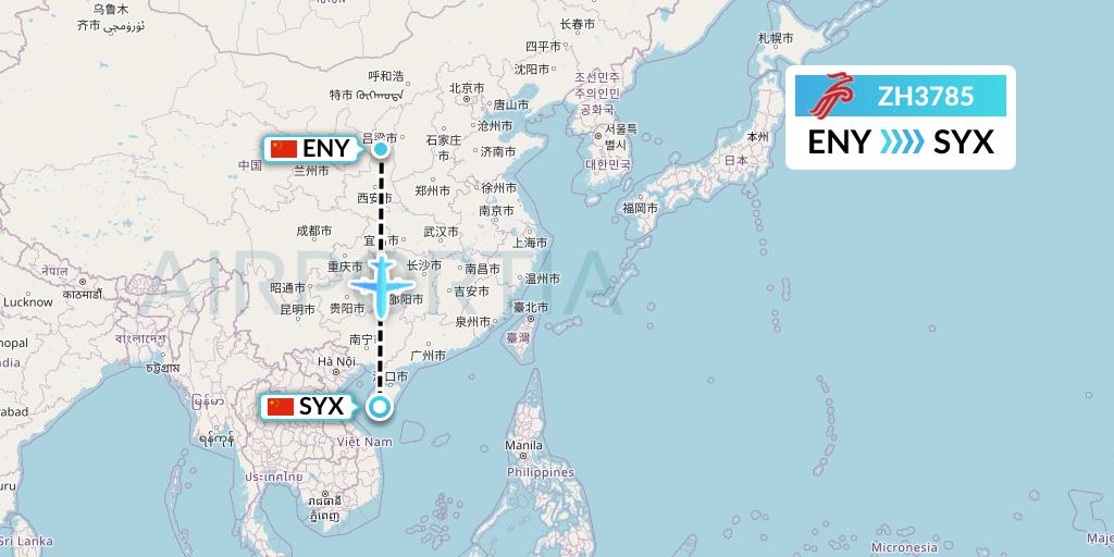 ZH3785 Shenzhen Airlines Flight Map: Yan'an to Sanya