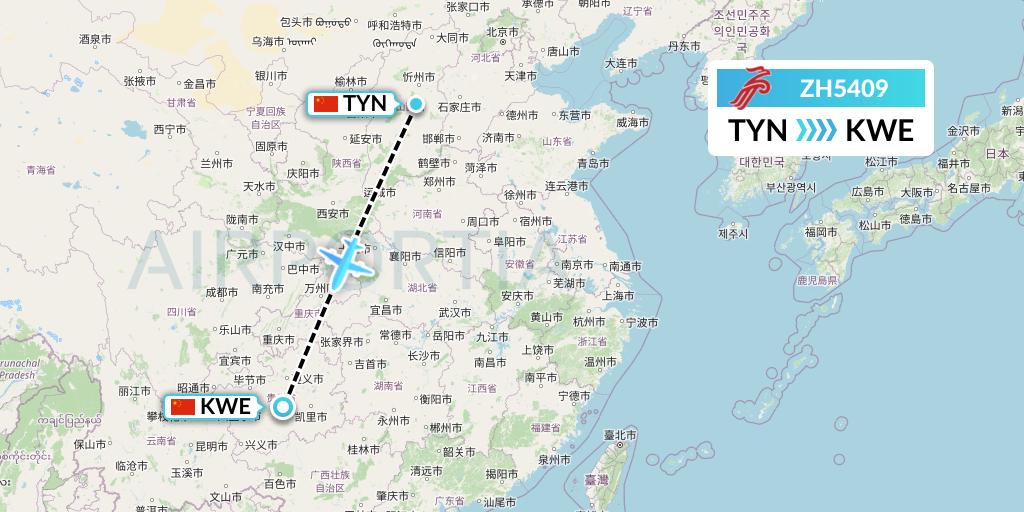 ZH5409 Shenzhen Airlines Flight Map: Taiyuan to Guiyang
