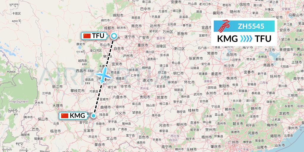 ZH5545 Shenzhen Airlines Flight Map: Kunming to Chengdu