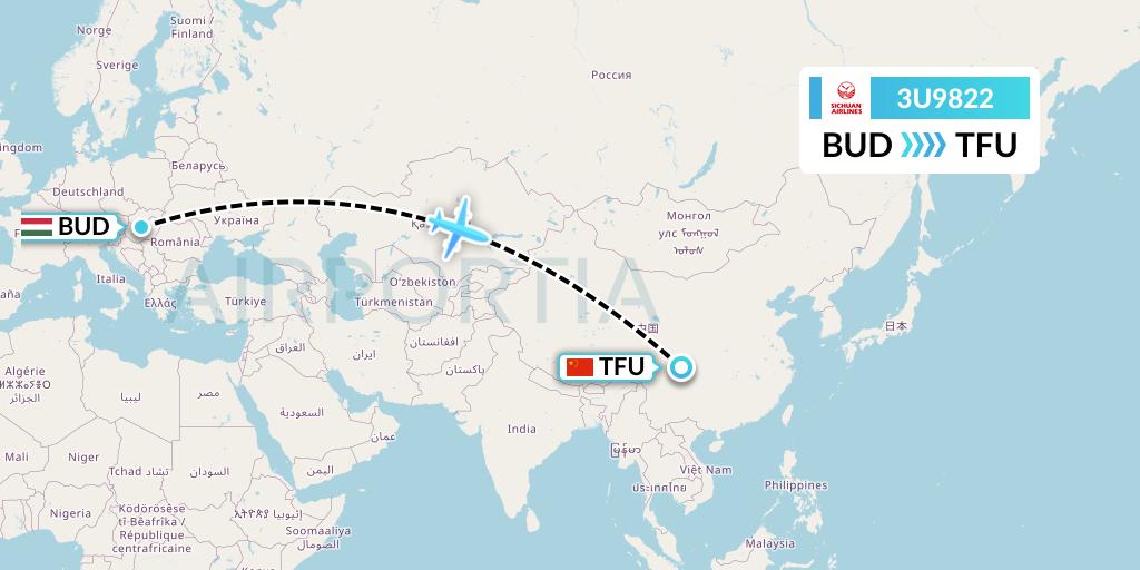 3U9822 Sichuan Airlines Flight Map: Budapest to Chengdu