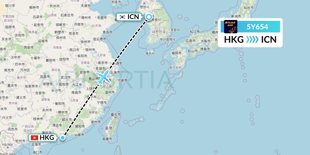 5Y654 Atlas Air Flight Map: Hong Kong to Seoul