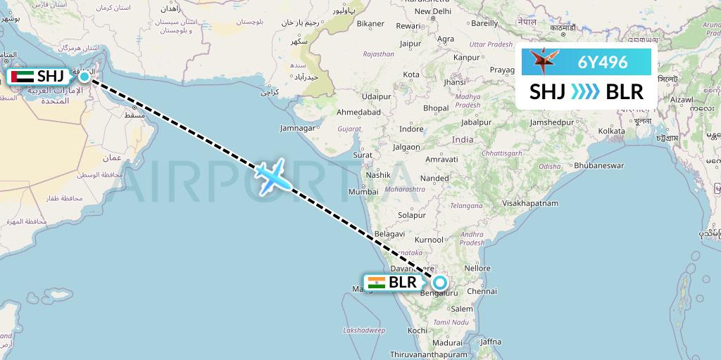 6Y496 SmartLynx Flight Map: Sharjah to Bangalore