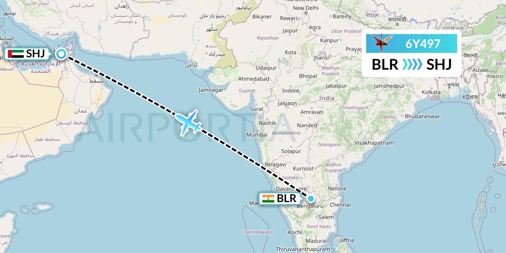 6Y497 SmartLynx Flight Map: Bangalore to Sharjah